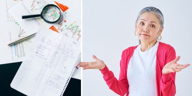 Kalkylblad och en kvinna som ser oförstående ut. När hennes man dog förstod hon ingenting om deras ekonomi och hans investeringar och blev tvungen att försöka sätta sig in i det samtidigt som hon skulle hantera sin sorg. Kvinnan på bilden har ingenting med texten att göra.