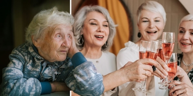 En kvinna funderar besviket och tre kvinnor skålar i champagne. Hur mycket behöver du få i pension för att du ska ha råd att lyxa till vardagen lite, här är tre räkneexempel