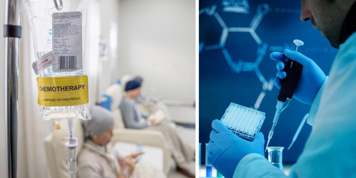 Personer behandlas med cellgifter och en forskare. Forskare har lyckats strukturera om ett vanligt cellgift så att det är mycket mer effektivt och dessutom bara skadar cancerceller